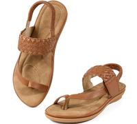 Aomigoct Comfort Womens Flat Sandals: Breathable Insoles & Non-Slip TPR Sole for Everyday Walks - Elastic Ankle Strap & Weaving Design for Casual Outings - Active Women, Brown, 2.5 UK