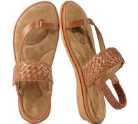 Aomigoct Comfort Womens Flat Sandals: Breathable Insoles & Non-Slip TPR Sole for Everyday Walks - Elastic Ankle Strap & Weaving Design for Casual Outings - Active Women, Brown, 4.5 UK