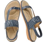 Aomigoct Comfort Womens Flat Sandals: Breathable Insoles & Non-Slip TPR Sole for Everyday Walks - Elastic Ankle Strap & Weaving Design for Casual Outings - Active Women, Blue, 5 UK