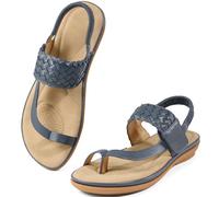 Aomigoct Comfort Womens Flat Sandals: Breathable Insoles & Non-Slip TPR Sole for Everyday Walks - Elastic Ankle Strap & Weaving Design for Casual Outings - Active Women, Blue, 8 UK