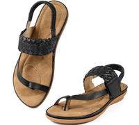 Aomigoct Comfort Womens Flat Sandals: Breathable Insoles & Non-Slip TPR Sole for Everyday Walks - Elastic Ankle Strap & Weaving Design for Casual Outings - Active Women, Black, 7 UK