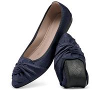 Aomigoct Comfortable Dressy Flats for Women: Cushioned Insole & Lightweight for All-Day Office Comfort - Slip On & Foldable for Working Professional with Bow, Blue, 6 UK