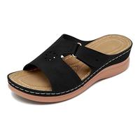 Aomigoct Comfortable Wedge Sandals for Women: Breathable & Lightweight for Daily Walking - Stable Wedge & Anti-slip Outsole for Confidence in Summer - Women 25-45, Black, 8 UK