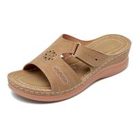 Aomigoct Comfortable Wedge Sandals for Women: Breathable & Lightweight for Daily Walking - Stable Wedge & Anti-slip Outsole for Confidence in Summer - Women 25-45, Brown, 8 UK