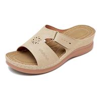Aomigoct Comfortable Wedge Sandals for Women: Breathable & Lightweight for Daily Walking - Stable Wedge & Anti-slip Outsole for Confidence in Summer - Women 25-45, Beige, 2 UK