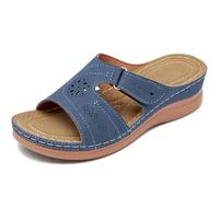 Aomigoct Comfortable Wedge Sandals for Women: Breathable & Lightweight for Daily Walking - Stable Wedge & Anti-slip Outsole for Confidence in Summer - Women 25-45, Blue, 9 UK