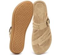Aomigoct Comfortable Women's Sandals: Effortless Slip On and Memory Foam for Everyday Wear, Adjustable Buckle and Non-Slip Sole for Confident Walking, Urban Women 25-45, beige, 6 UK