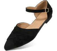 Aomigoct Dress Comfortable Womens Flats: Pointed Toe & Soft Suede for Office & Commute - Adjustable Buckle for All-Day Comfort & Confidence - Urban Working Women, Black, 8 UK