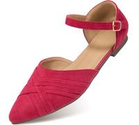 Aomigoct Dress Comfortable Womens Flats: Pointed Toe & Soft Suede for Office & Commute - Adjustable Buckle for All-Day Comfort & Confidence - Urban Working Women, Red, 7.5 UK