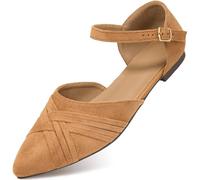 Aomigoct Dress Comfortable Womens Flats: Pointed Toe & Soft Suede for Office & Commute - Adjustable Buckle for All-Day Comfort & Confidence - Urban Working Women, Brown, 5 UK