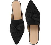 Aomigoct Dress Flat Womens Mules: Elegant Pointed Toe & Bow Suede for Office & Meetings - Lightweight Slip-On for Confidence in All-Day Wear - Ages 28-50, Black, 6 UK