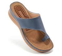 Aomigoct Sandals for Women Wedge Shoes: Comfortable Orthopedic Sandals Womens Dressy Summer Flip Flops Casual Walking Wedges, Blue, 6 UK