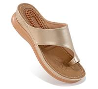 Aomigoct Sandals for Women Wedge Shoes: Comfortable Orthopedic Sandals Womens Dressy Summer Flip Flops Casual Walking Wedges, Gold, 8.5 UK