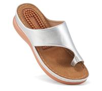 Aomigoct Sandals for Women Wedge Shoes:Double Flower Decoration,Comfortable Orthopedic Sandals for Women,Stylish Summer Sandals,Casual Walking Sandals, metallic silver, 5 UK