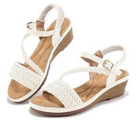 Aomigoct Wedge Sandals for Women Elegant Comfortable Strappy Sandals for Women Platform Sandals - Casual Summer Wedding Hiking Shoes, White opulent garden, 8.5 UK