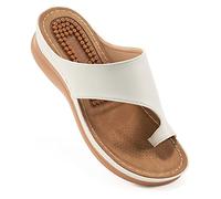 Aomigoct Wedges Shoes for Women Sandals with Arch Support Comfortable Cushion FootBed Orthopedic Sandals Women Flip Flops Dressy Summer Walking Wedge Shoes, Beige, 7 UK