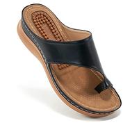 Aomigoct Wedges Shoes for Women Sandals with Arch Support Comfortable Cushion FootBed Orthopedic Sandals Women Flip Flops Dressy Summer Walking Wedge Shoes, Black, 7 UK