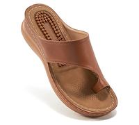 Aomigoct Wedges Shoes for Women Sandals with Arch Support Comfortable Cushion FootBed Orthopedic Sandals Women Flip Flops Dressy Summer Walking Wedge Shoes, Brown, 6.5 UK
