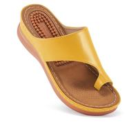 Aomigoct Wedges Shoes for Women Sandals with Comfortable Cushion FootBed Orthopedic Sandals Women Flip Flops Dressy Summer Walking Wedge Shoes, Yellow, 7 UK