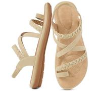 Aomigoct Women Sandals Elegant Comfortable: Padded Insole and Soft PU Leather for Daily Use, Elastic Strap and Non-Slip Sole for Safe Walking, Fashion Women, beige, 4 UK