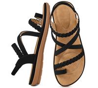 Aomigoct Women Sandals Elegant Comfortable: Padded Insole and Soft PU Leather for Daily Use, Elastic Strap and Non-Slip Sole for Safe Walking, Fashion Women, black, 6.5 UK