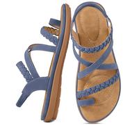 Aomigoct Women Sandals Elegant Comfortable: Padded Insole and Soft PU Leather for Daily Use, Elastic Strap and Non-Slip Sole for Safe Walking, Fashion Women, blue, 9 UK