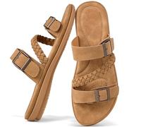 Aomigoct Womens Casual Slide Sandals: Slip-On & Adjustable Straps for Quick Outings - Cushioning Insoles & Soft Lining for Comfortable in Home Lounging - Busy Lifestyles, Brown, 5 UK