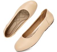 Aomigoct Womens Dress Flats Shoes: Classic Round Toe & PU Leather for Office - No Break-in Heel Pillow & Cushioned Insoles for All-Day Comfort in Business Meetings - Professional Women, Nude, 7.5 UK