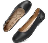 Aomigoct Womens Dress Flats Shoes: Classic Round Toe & PU Leather for Office - No Break-in Heel Pillow & Cushioned Insoles for All-Day Comfort in Business Meetings - Professional Women, Black, 5.5 UK