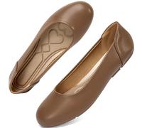 Aomigoct Womens Dress Flats Shoes: Classic Round Toe & PU Leather for Office - No Break-in Heel Pillow & Cushioned Insoles for All-Day Comfort in Business Meetings - Professional Women, Brown, 7.5 UK