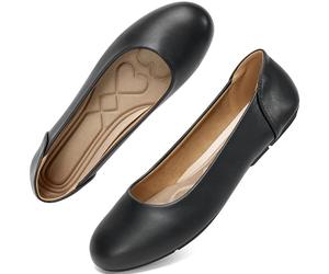 Aomigoct Womens Dress Flats Shoes: Classic Round Toe & PU Leather for Office - No Break-in Heel Pillow & Cushioned Insoles for All-Day Comfort in Business Meetings - Professional Women, Black, 5 UK