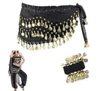 AOMiGT Women's Belly Dance Belt, Dance Cloth with Coins, Belly Dance Costume Hip Scarf, Hip Scarf Wrap Women's Belly Dance Belt, Chiffon Hip Scarf, Women's Belly Dancer Costume for Stage, Show, Party,
