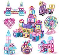 AOMIKS Magnetic Building Blocks Educational & Inspirational Magnet Stacking Blocks Mini Magnet Tiles Construction Toys Building Set for Kids Birthday Gift for Girls Boys Ages 3-12 (Pink 173pcs)