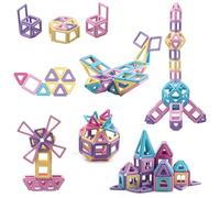 AOMIKS Magnetic Building Blocks Educational & Inspirational Magnet Stacking Blocks Mini Magnet Tiles Construction Toys Building Set for Kids Birthday Gift for Girls Boys Ages 3-12 (Pink 58pcs)