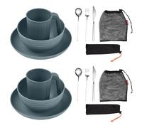 Aomiun Camping Utensils Set with Bowl Plate Cup Fork Knife Spoon Wheat Straw Mess Kit Microwave & Dishwasher Safe Camping Essentials for 1-2 people