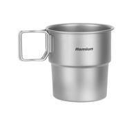 Aomiun Titanium Camping Cup 300ml - Ultralight Stackable Coffee Mug, Foldable Handle & Leak-Proof Design for Backpacking, Hiking, Campfire Cooking (Survival Gear)
