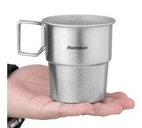 Aomiun Titanium Camping Cup 300ml - Ultralight Stackable Coffee Mug, Foldable Handle & Leak-Proof Design for Backpacking, Hiking, Campfire Cooking (Survival Gear)