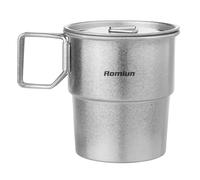 Aomiun Titanium Camping Cup 300ml - Ultralight Stackable Coffee Mug, Foldable Handle & Leak-Proof Design for Backpacking, Hiking, Campfire Cooking (Survival Gear)