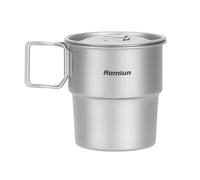 Aomiun Titanium Camping Cup 300ml - Ultralight Stackable Coffee Mug, Foldable Handle & Leak-Proof Design for Backpacking, Hiking, Campfire Cooking (Survival Gear)