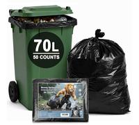AOMKES Heavy Duty Black Bin Bags 70L, Strong Refuse Sacks, 50 Count | Tear-Resistant, Flat Pack for Easy Storage and Dispensing, Ideal for Garden Waste, Yard Cleanup and Household Rubbish