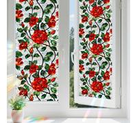 Aomkmi Red Rose Stained Glass Window Film Static Cling Privacy UV Blocking, Removable Floral Decal for Bathroom Living Room Home Windows, 2Pcs, 17 x 78.74 Inch