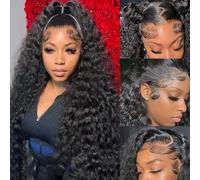 Aomllute Deep Wave Lace Front Wigs Human Hair 26 Inch 200 Density 13 x 4 HD Lace Front Wigs Human Hair for Women Glueless Curly Lace Front Wigs Human Hair Wigs Pre Plucked