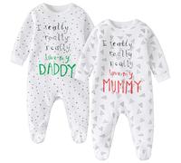 aomomo 2-Pack Romper Set, Newborn Clothes Cotton Long Sleeve Footie (White B, 18 Months)