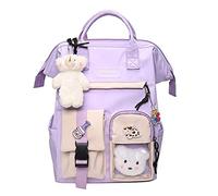 AoMoon Kawaii Backpack Lovely Pastel Rucksack for Teen Girls Aesthetic Student Bookbags with Kawaii Pin and Cute Accessories, Purple-f, One Size, Kawaii