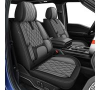 AOMSAZTO Car Seat Covers Custom Fit for Ford F150 2009-2025 & F250/F350/F450 2017-2025 Pick-up：Waterproof and Airbag Compatible Leather Truck Seat Covers Protector(Full Seats,Black&Gray)