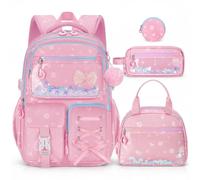 Aomutrsn Girls Backpack with Lunch Box Set, Kawaii School Bookbag for Kids & Teens, 4 PCS Cute Aesthetic Elementary Backpack, Pink, L, Girls Bookbag