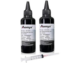Aomya 2 Bottles Black Dye Ink Universal Printer Ink Cartridges Refill Ink Replacement for HP Canon Lexmark Brother Ricoh Refillable Ink Cartridges and CISS 100mlx2, with 1 Free Syringe