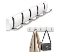 AONAT Coat Hooks Wall Mounted,Self-Adhesive Modern Wall Racks,Space-Saving Coat Hanger with 5 Retractable Hooks,Folding Metal Coat Racks for Hanging Towel Clothes Keys,Hats (White)