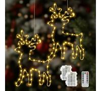 AONAT Illuminated Reindeer Christmas Decoration with Timer,120 LED Warm White Fairy Lights,Battery Operated with Remote Xmas Window Lights,8 Modes for Christmas,Curtain,Balcony,Wedding (Pack of 2)