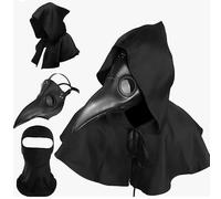AONAT Plague Doctor Mask Halloween Costume Set, Steampunk Plague Doctor Mask with Bird's Beak and Cape, Scary Black Mask for Adults, Men, Women, Cosplay Party